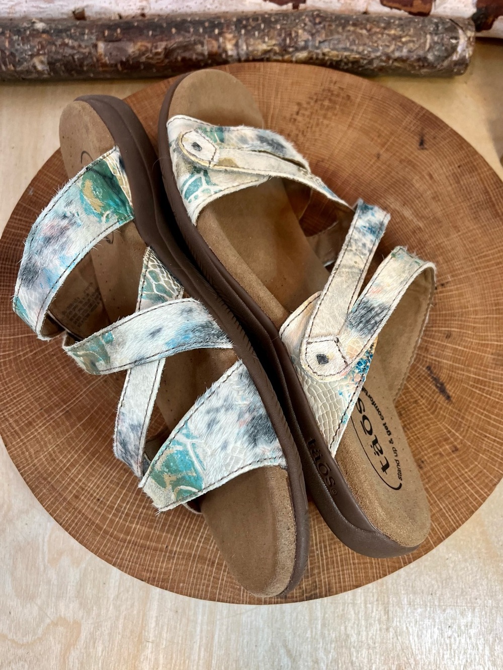 Taos Double U Sandals Leather & Calf Hair Mix Size 8 - Picture 5 of 14
